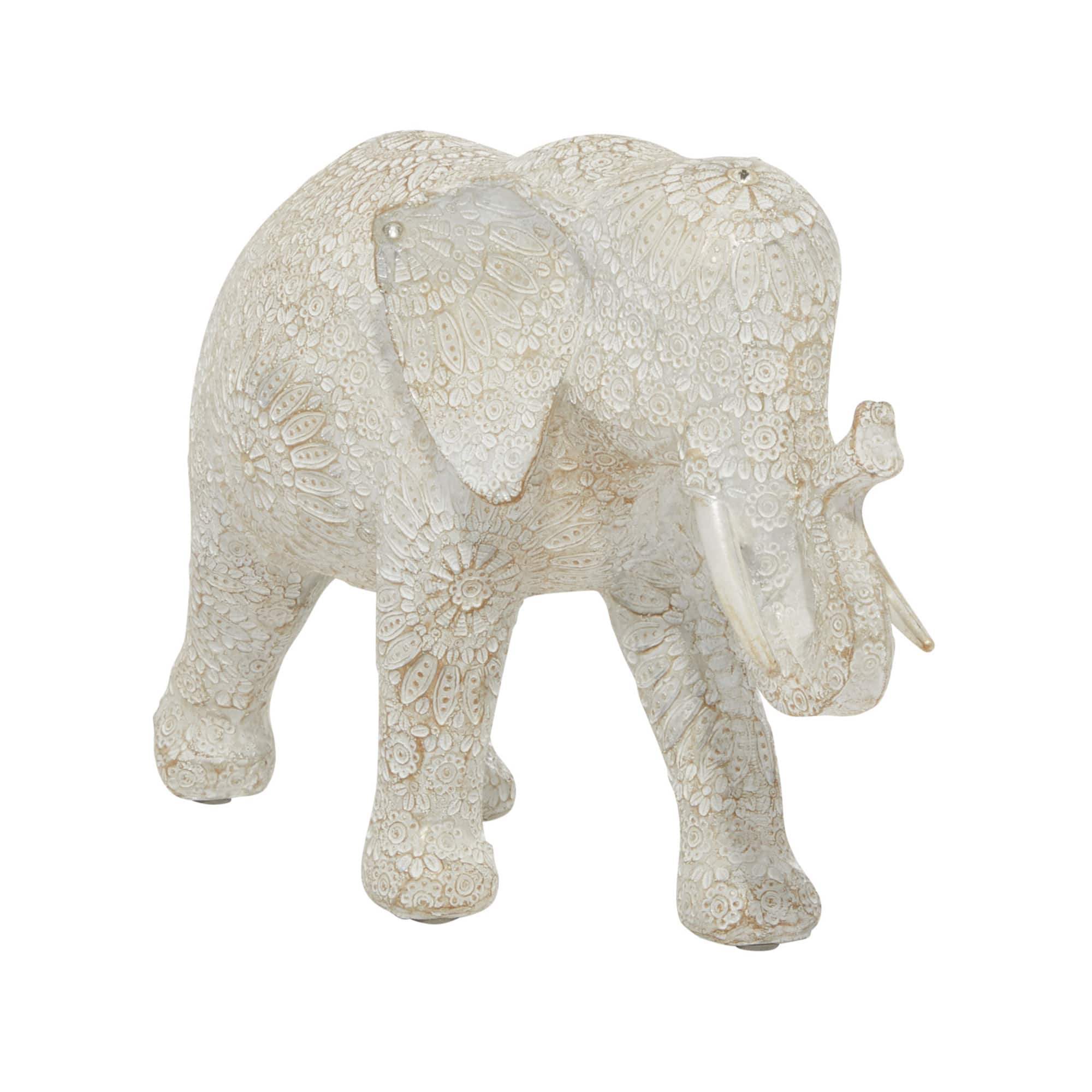 14" White Resin Eclectic Elephant Sculpture